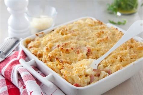 Recette de Gratin de pâtes au jambon et au fromage rapide