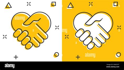 Handshake Icon In Comic Style Partnership Deal Cartoon Vector