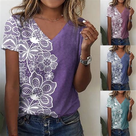 Camiseta Con Estampado Floral Para Mujer Ropa Informal Con Cuello De