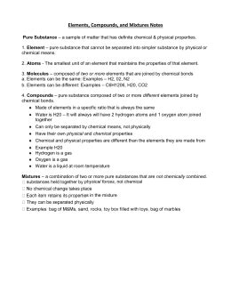 Matter, Pure Substances, & Mixtures Quiz Review