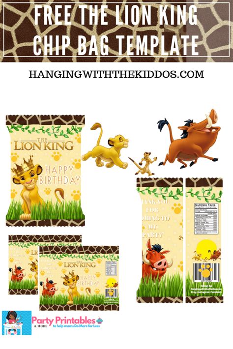 Lion King Party Favors Goodie Bags Chip Bag Template Free Party