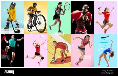 Sport Collage About Athletes Or Players The Tennis Running Badminton