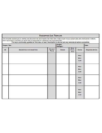 Free 4 Assumption Log Templates In Pdf Ms Word