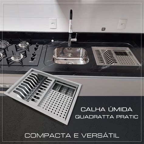 Calha Úmida Lateral Completa Escorredor Louça Inox Embutido Calha