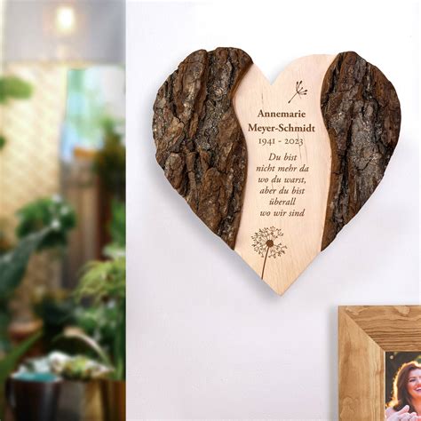 Holzherz Mit Gravur Trauerblume Personalisiertes Gedenktafel