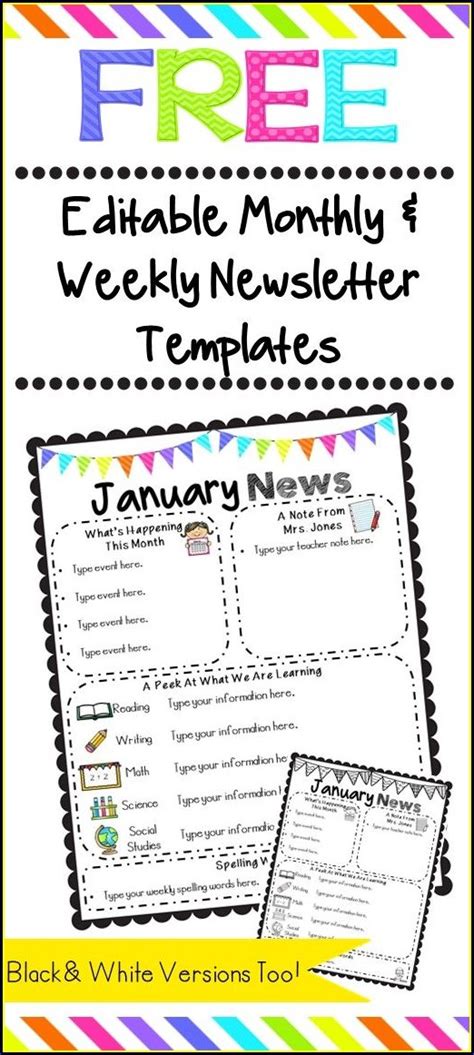 Editable Weekly Newsletter Classroom Newsletter Templates Free