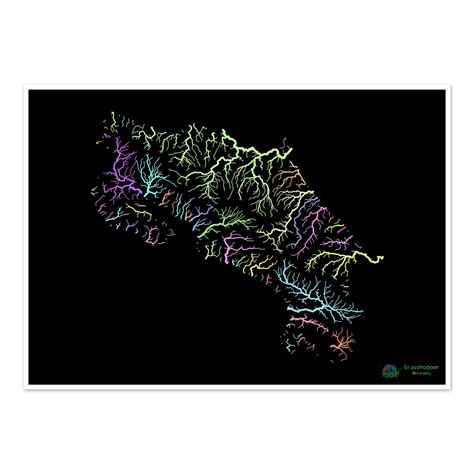 Costa Rica - River basin map, pastel on black - Fine Art Print ...