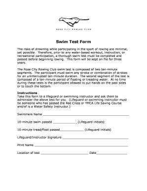 Fillable Online Rosecityrowing Swim Test Form Rose City Rowing Club