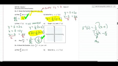 Mat 201 2410 Calculus I Section 3 7 Part 2 Derivative Of An Inverse