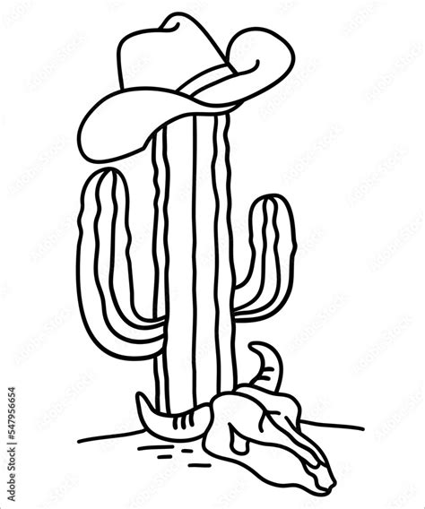 Cowboy Hat On Cactus Vector Hand Drawn Wild West Illustration With