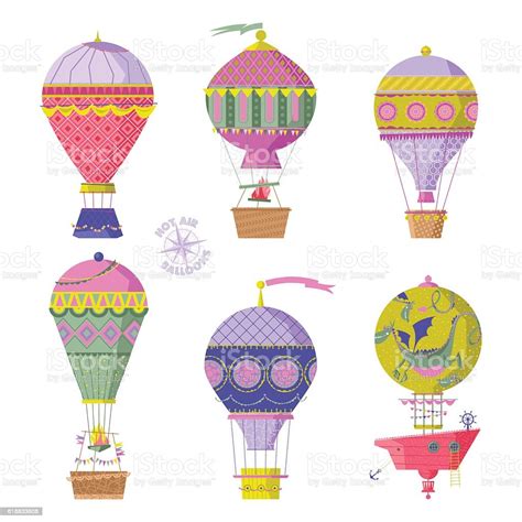 Set Of Various Vintage Hot Air Balloons Stock Illustration Download