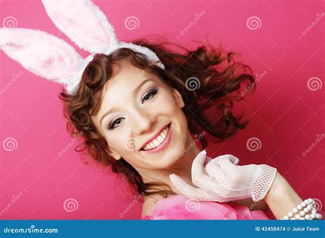 Woman With Bunny Ears Playboy Blonde Stock Photo Image Of Glamor Caucasian