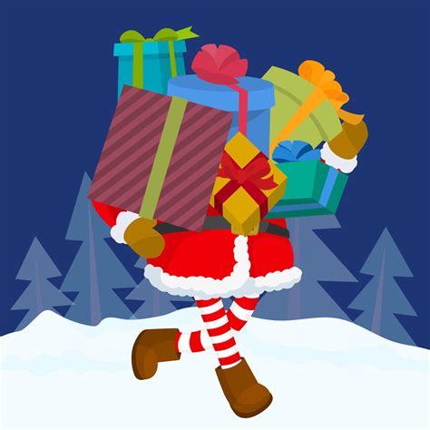 Cute Santa Claus Carrying Many Gifts In His Bag Vector Art At