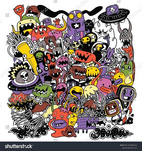 Vector Illustration Doodle Cute Monster Background Stock Vector