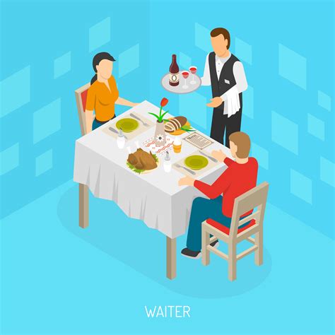 Waiter Serving Customers Isometric Poster 478552 Vector Art At Vecteezy