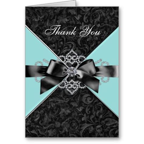 Diamonds Teal Blue Black Damask Thank You Cards Zazzle Thank You