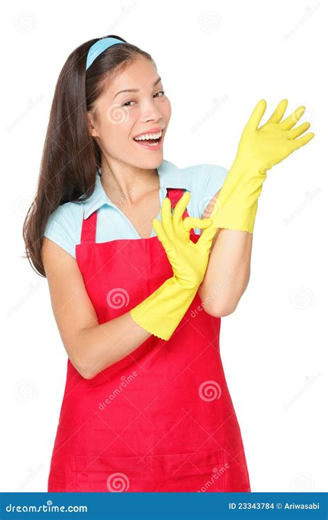 Cleaning Woman With Rubber Gloves Stock Photo Image Of Background