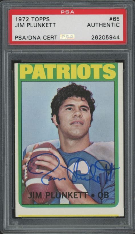 Jim Plunkett Signed Patriots 1972 Topps 65 Rookie Card PSA