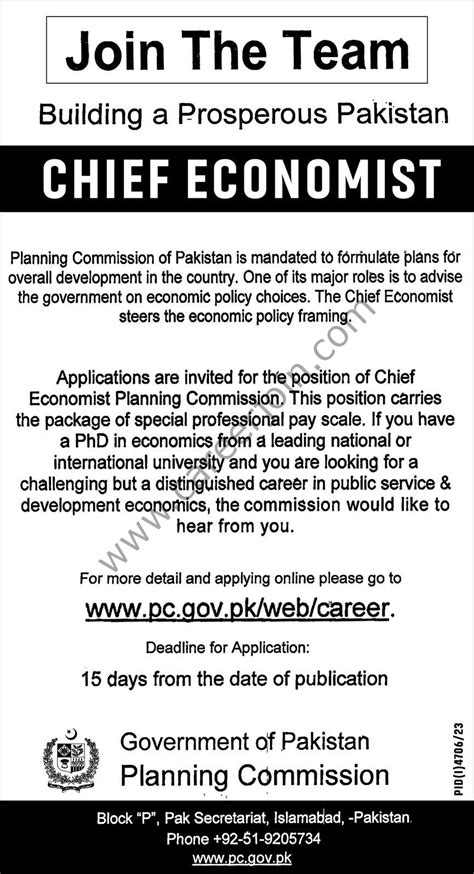 Planning Commission Of Pakistan Jobs Chief Economist