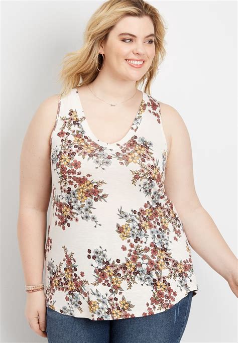 Plus Size 247 Floral V Neck Tank In 2021 Denim Fashion Women Maurices Plus Size Size Zero