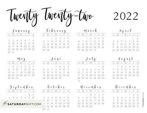 2022 Calendar Printable Cute Amp Free 2022 Yearly Calendar Templates