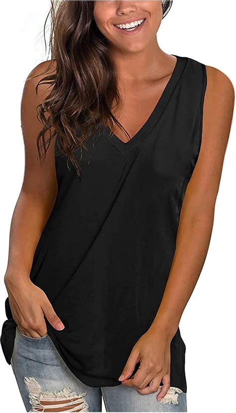 T Shirt Damen Sommer Tank Top V Ausschnitt Ärmelloses Rückenfrei