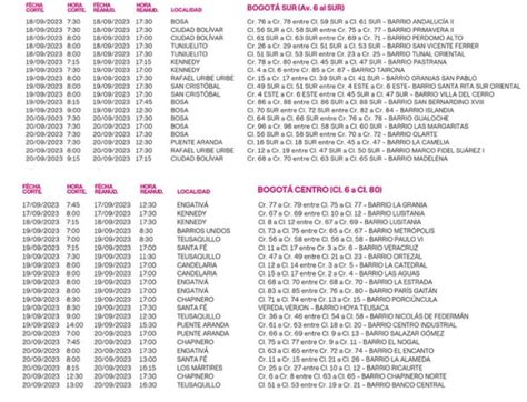 Cortes De Luz En Bogotá Del 17 Al 20 De Septiembre Más De 70 Barrios