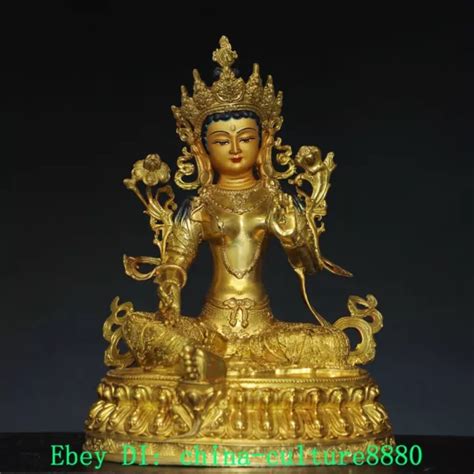 Vieille Statue Bouddhiste Mahayana En Cuivre Tib Tain Plaqu Or