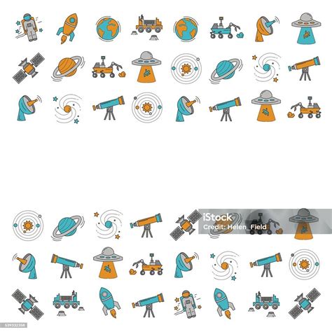 Vector Set Of Space And Astronomy Icons Stock Illustration Download