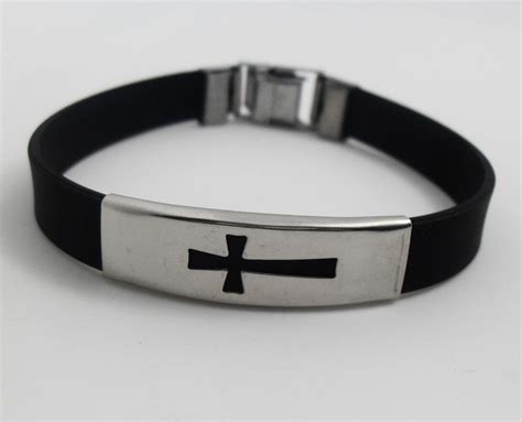 Cross Stainless Steel Black Silicone Bracelets Men Fashion Cross