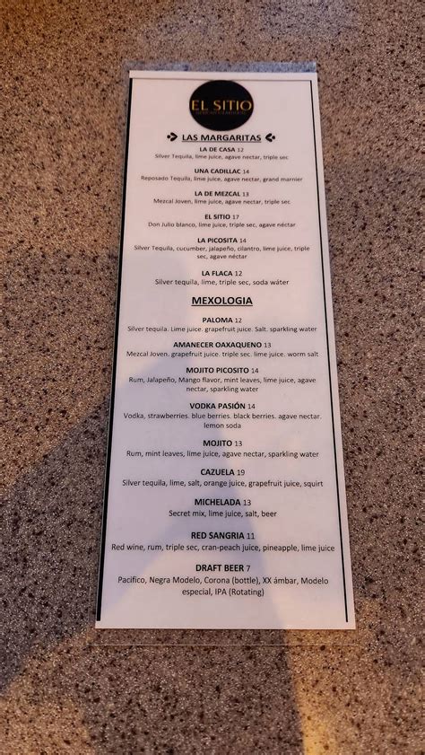 Menu At El Sitio Steakhouse Cantina Olympia