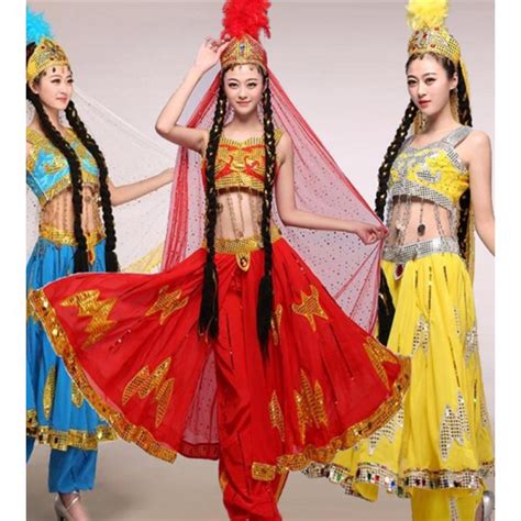 Womens Chinese Folk Dance Xinjiang Belly Dance Costumes Stage