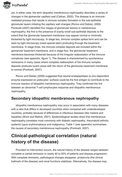 Idiopathic Membranous Nephropathy Management 4171 Words Essay Example