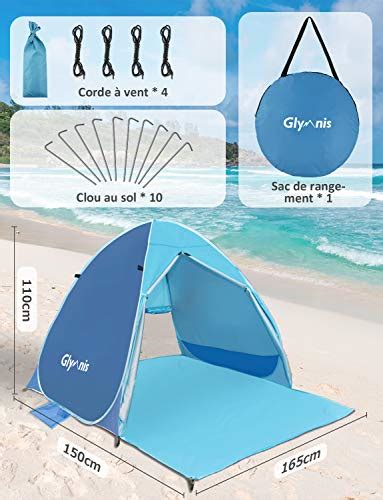 Glymnis Tente De Plage Pop Up Portable Personnes Tente Anti Uv Upf