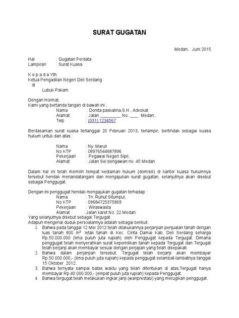 11 Contoh Surat Gugatan Hukum Acara Perdata Pdf Terbaik