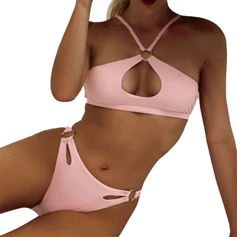 IDALL Bikini Sets Bathing Suit Sling Sexy Pure Color High Waist Split