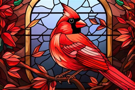 Premium Ai Image Stained Glass Red Cardinal Bird Christmas Style Vector