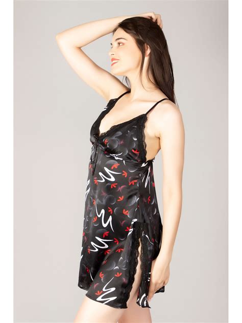 Buy Herryqeal Women Lingerie Satin Lace Babydoll Silk Sleepwear Side Slit Nightwear Set Of