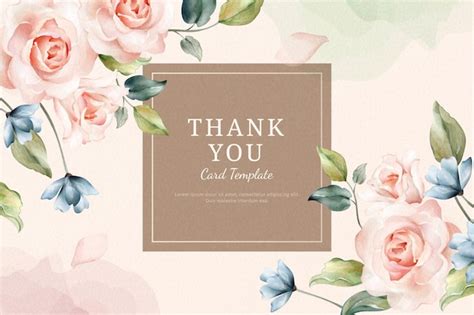 Premium Vector Thank You Card Template With Watercolor Roses Frame