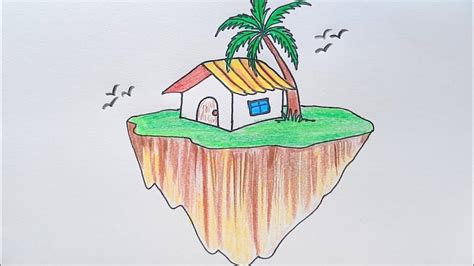 C Mo Dibujar Una Isla Voladora Dibujo De Paisaje De Paisaje F Cil