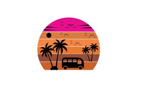 Retro Vintage Sunset Beach Palm Tree Graphic By St Creative Fabrica