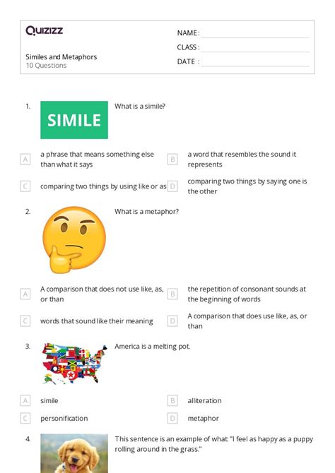 Metaphors Worksheets For Rd Grade On Quizizz Free Printable