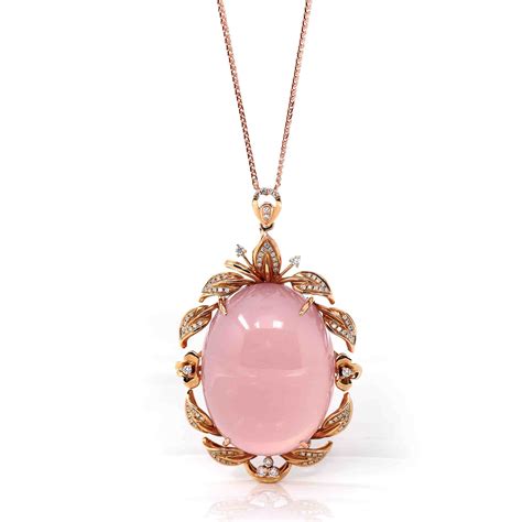 18k Rose Gold Royal Rose Quartz Pendant Necklace With Diamonds Rose Quartz Necklace Pendants