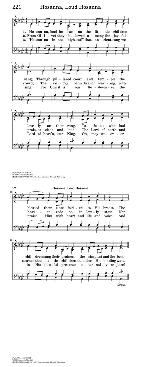 Baptist Hymnal 2008 221 Hosanna Loud Hosanna Hymnary Org