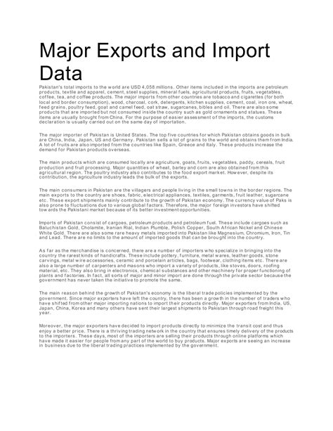 Major imports of pakistan | DOCX