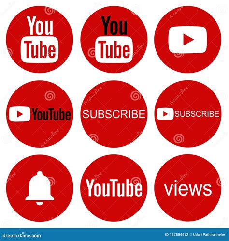 Round Youtube Icon Collection On White Editorial Photography