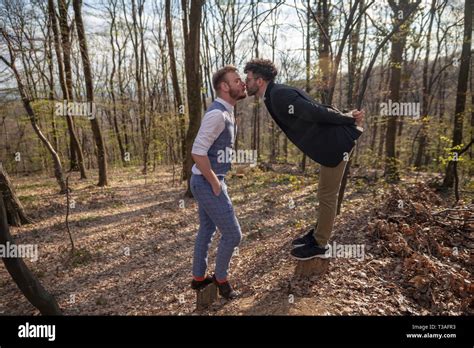 Deux Hommes Se Penchant L Autre Jeune Couple Gay Propos D Embrasser Face Face Tout En