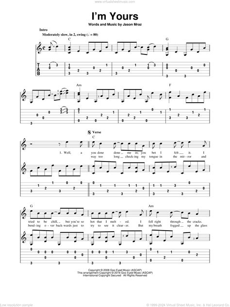 Mraz I M Yours Sheet Music Intermediate For Guitar Solo PDF