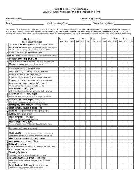 Printable Cdl Pre Trip Checklist