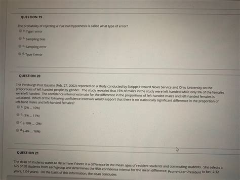 Solved QUESTION 19 The Probability Of Rejecting A True Null Chegg